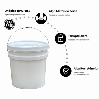 Balde 30 Litros com Tampa Lacre de Vedação e Alça Metálica - Nastripack Embalagens