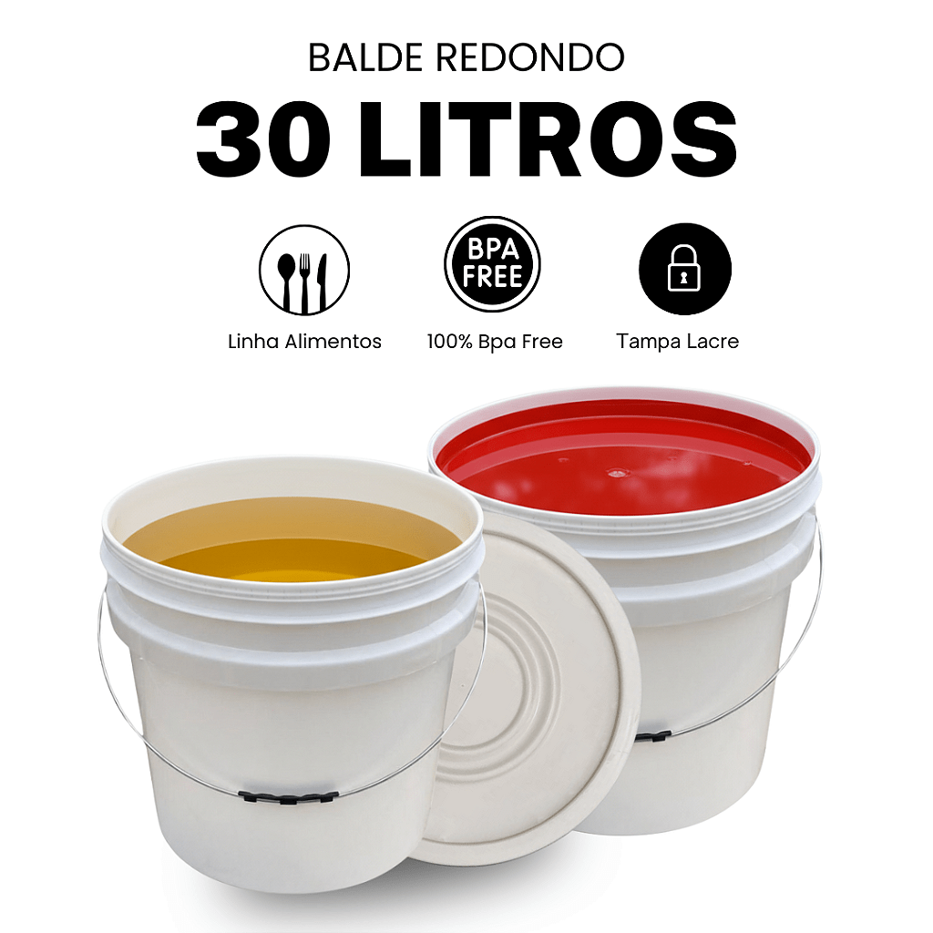 Balde 30 Litros com Tampa para Armazenar Alimentos Multiuso - KIt 07 Peças - Nastripack Embalagens