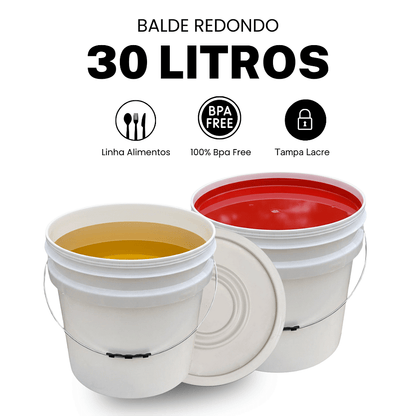 Balde 30 Litros com Tampa para Armazenar Alimentos Multiuso - KIt 07 Peças - Nastripack Embalagens