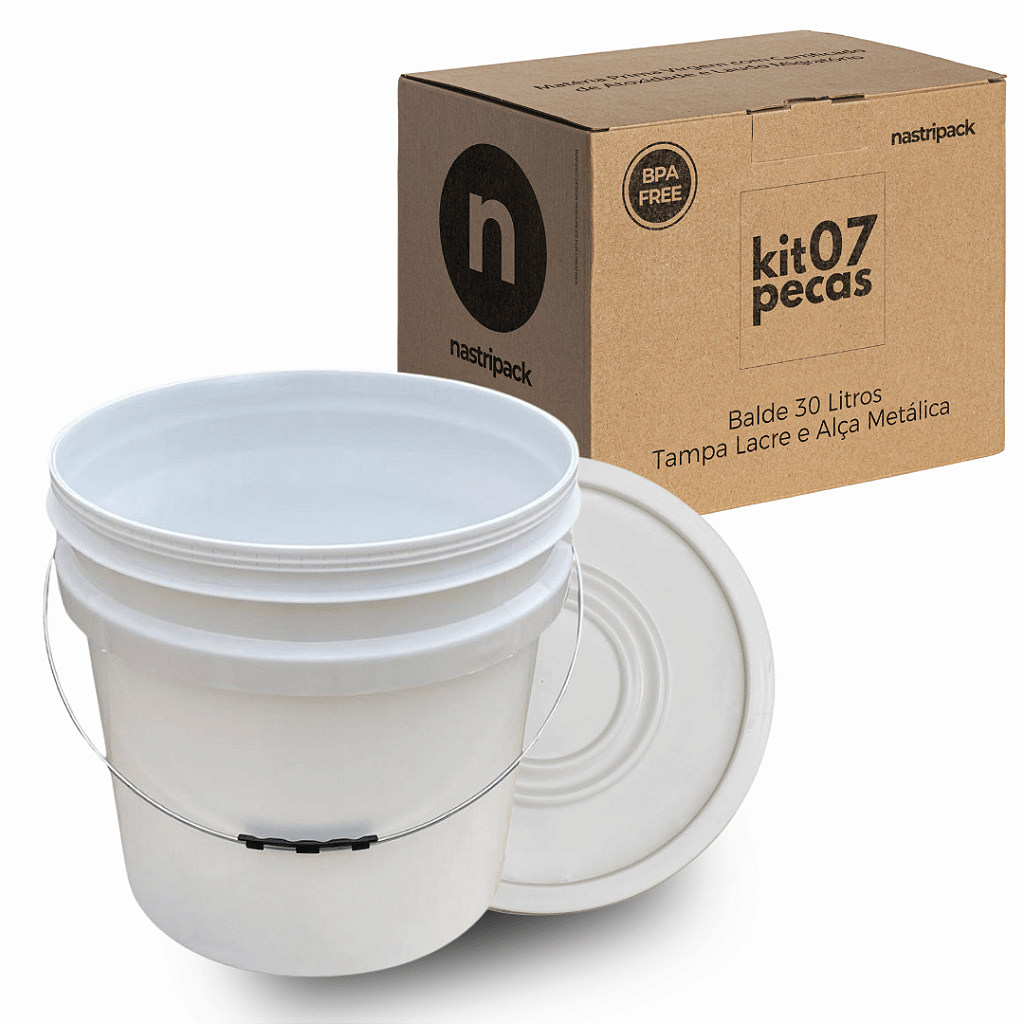 Balde 30 Litros com Tampa para Armazenar Alimentos Multiuso - KIt 07 Peças - Nastripack Embalagens