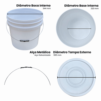 Balde 30l com Tampa Lacre de Vedação Novo Atóxico BPA FREE - Kit 05 Peças - Nastripack Embalagens