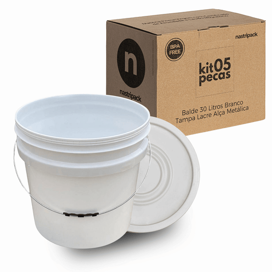 Balde 30l com Tampa Lacre de Vedação Novo Atóxico BPA FREE - Kit 05 Peças - Nastripack Embalagens