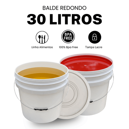 Balde 30l com Tampa Lacre para Armazenar Alimentos - Kit 02 Peças - Nastripack Embalagens