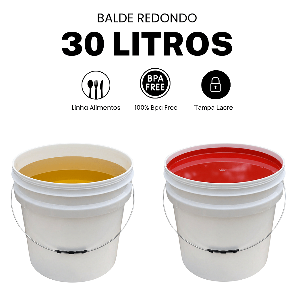 Balde 30lts com Tampa Novo Multiuso - Kit 08 Peças - Nastripack Embalagens