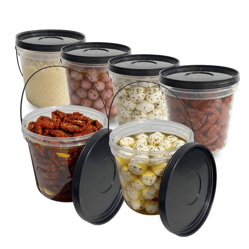 Balde 3,2 Litros Transparente com Tampa Preta e Alça Preta – Kit 06 Unidades - Nastripack Embalagens