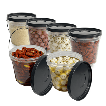 Balde 3,2 Litros Transparente com Tampa Preta e Alça Preta – Kit 06 Unidades - Nastripack Embalagens