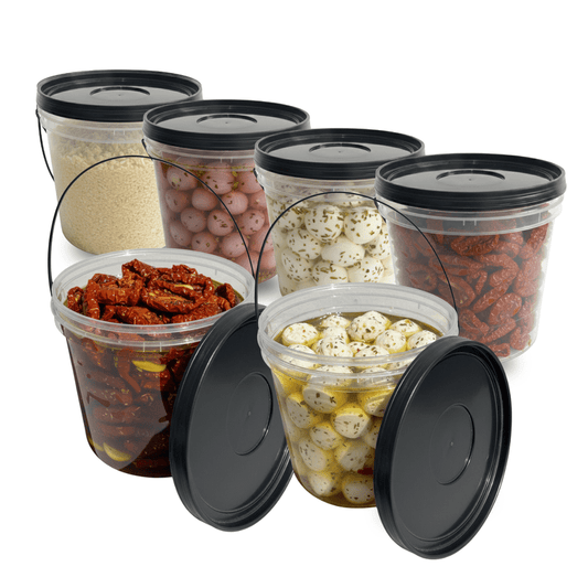 Balde 3,2 Litros Transparente com Tampa Preta e Alça Preta – Kit 06 Unidades - Nastripack Embalagens