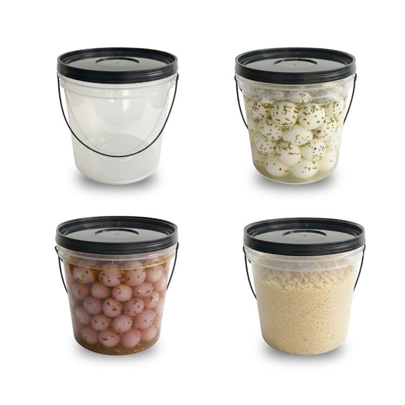 Balde 3,2 Litros Transparente com Tampa Preta e Alça Preta – Kit 06 Unidades - Nastripack Embalagens