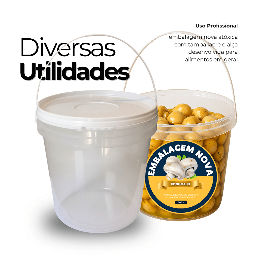 Balde 3.2 Litros Transparente - Kit 10 Peças - Nastripack Embalagens