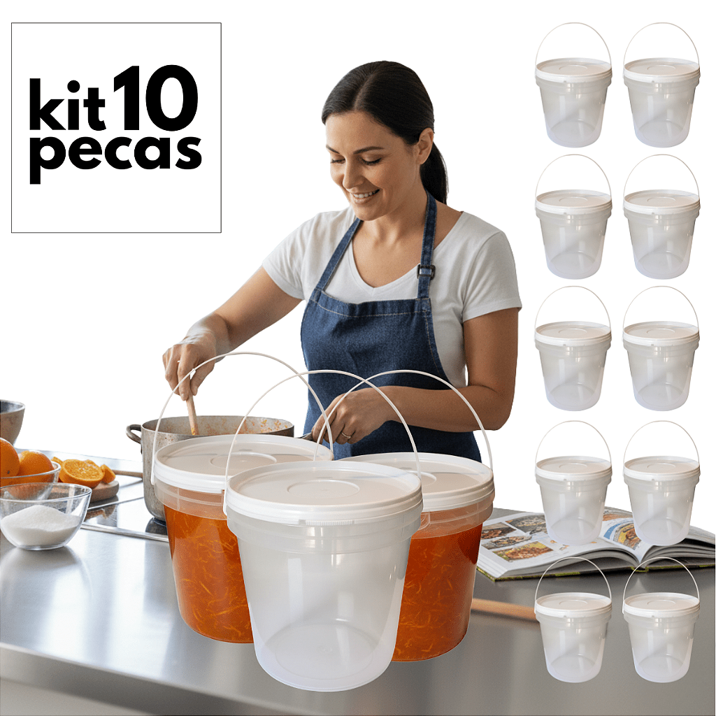 Balde 3.2 Litros Transparente - Kit 10 Peças - Nastripack Embalagens