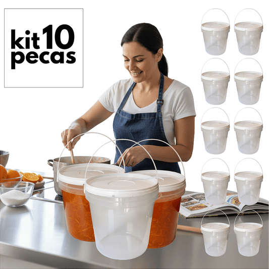 Balde 3.2 Litros Transparente - Kit 10 Peças - Nastripack Embalagens