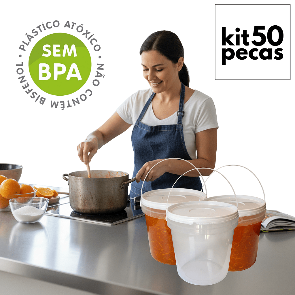 Balde 3.2 Litros Transparente - Kit 50 Peças - Nastripack Embalagens