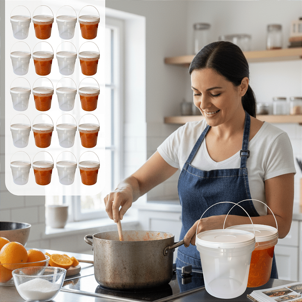 Balde 3.2 Litros Transparente Tampa Lacre Branca - 20 Peças - Nastripack Embalagens