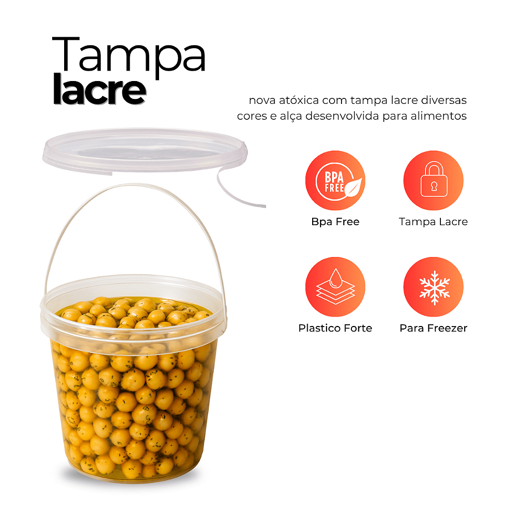 Balde 3.2L para Alimento Transparente com Tampa - Kit 09 Und - Nastripack Embalagens