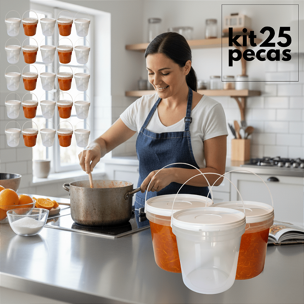 Balde 3.2L Tampa Lacre Novo Atóxico BPA FREE - Kit 25 Pcs - Nastripack Embalagens