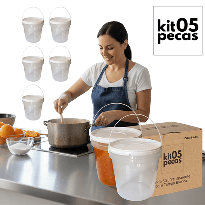Balde 3.2L Transparente - Kit 05 Peças - Nastripack Embalagens