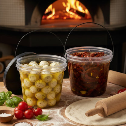 Balde 3.2L Transparente para Alimentos com Tampa Preta - Kit 10 Peças - Nastripack Embalagens