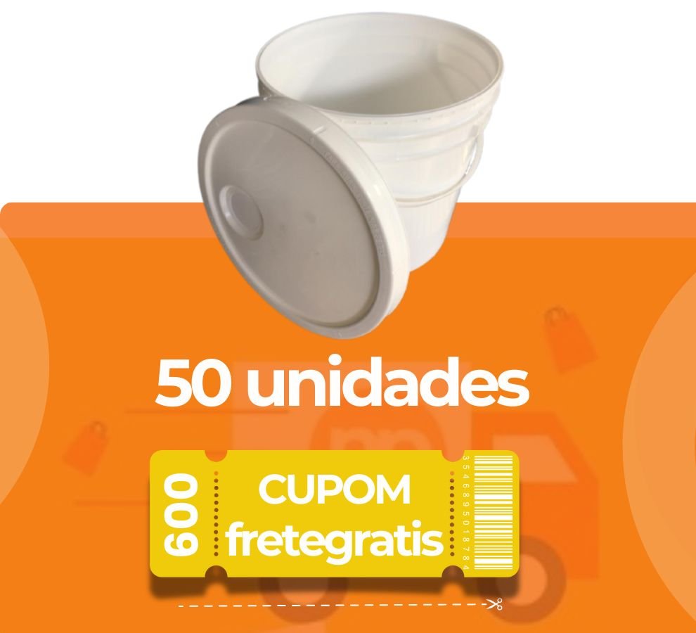 Balde 5 Litros Branco com Tampa Lacre e Alça Plástica Atoxico BPA Free - Kit 50 Peças - Nastripack Embalagens