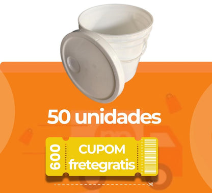 Balde 5 Litros Branco com Tampa Lacre e Alça Plástica Atoxico BPA Free - Kit 50 Peças - Nastripack Embalagens