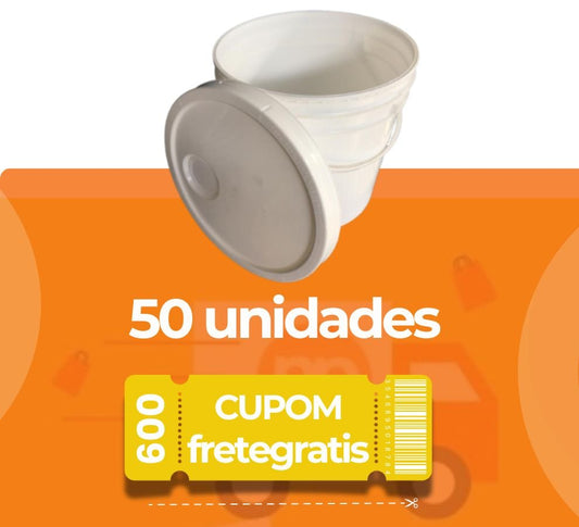 Balde 5 Litros Branco com Tampa Lacre e Alça Plástica Atoxico BPA Free - Kit 50 Peças - Nastripack Embalagens