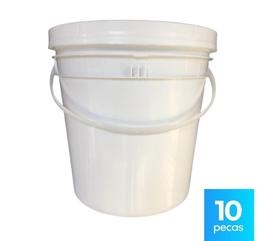 Balde 5 Litros Branco com Tampa Lacre e Alça Plástica Atoxico - Kit 10 Peças - Nastripack Embalagens