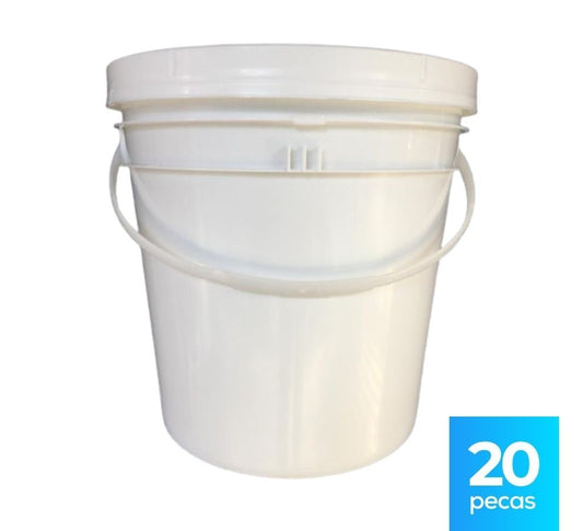 Balde 5 Litros Branco com Tampa Lacre e Alça Plástica Atoxico - Kit 20 Peças - Nastripack Embalagens