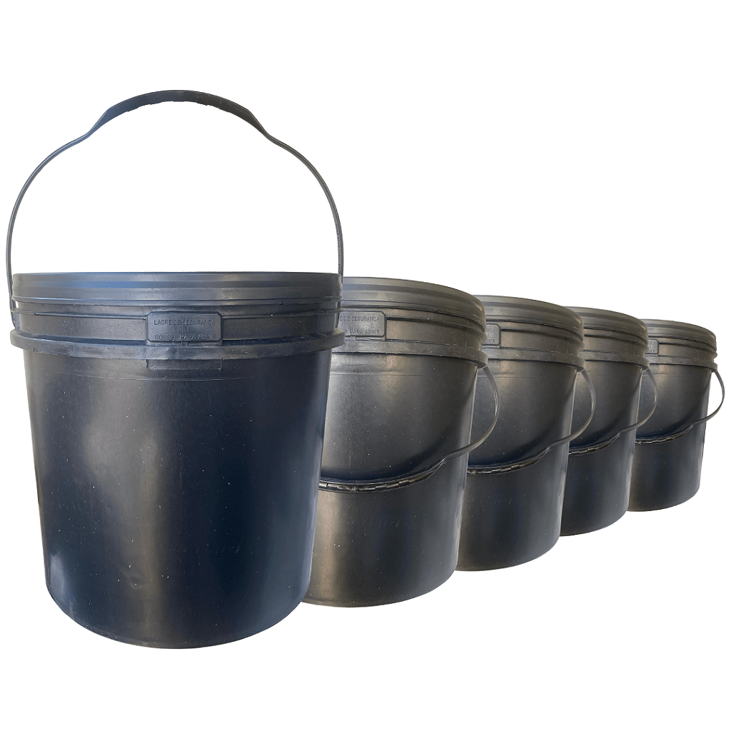 Balde Barato 16L Reciclado Novo com Tampa Lacre e Alça Resistente - Kit 05 Peças - Nastripack Embalagens