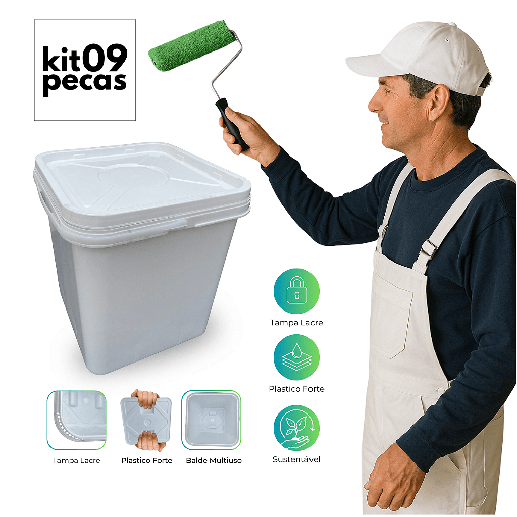 Balde Branco Quadrado 16L Retangular com Tampa Lacre - 09 Pcs - Nastripack Embalagens