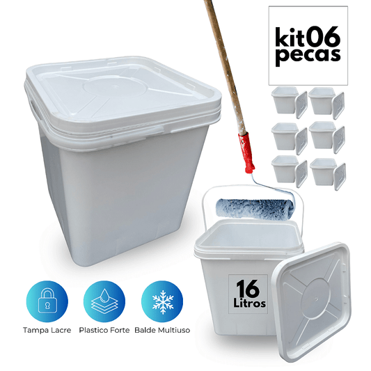 Balde com Tampa 16 Litros Retangular Multiuso - Kit 06 Und - Nastripack Embalagens