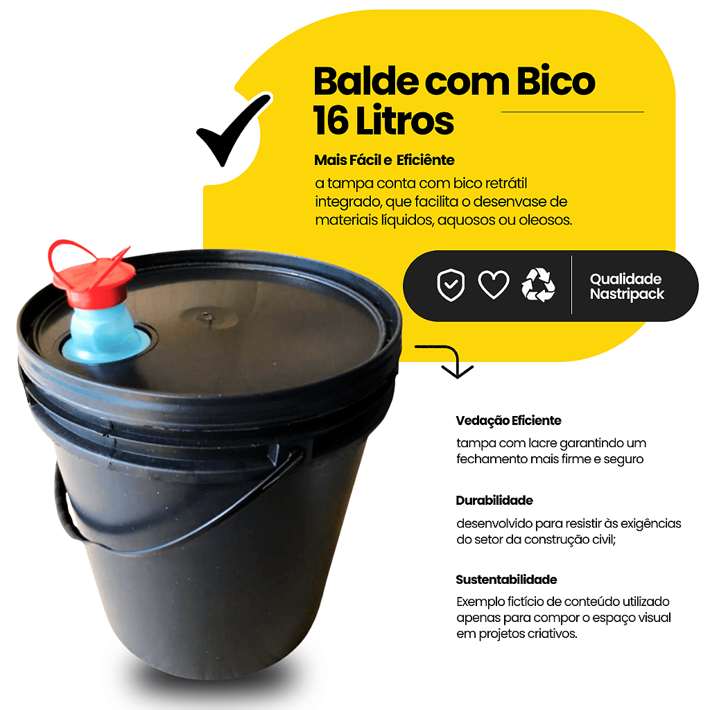 Balde com Tampa 16L com Bico Despejo Retrátil - Kit 06 Und - Nastripack Embalagens