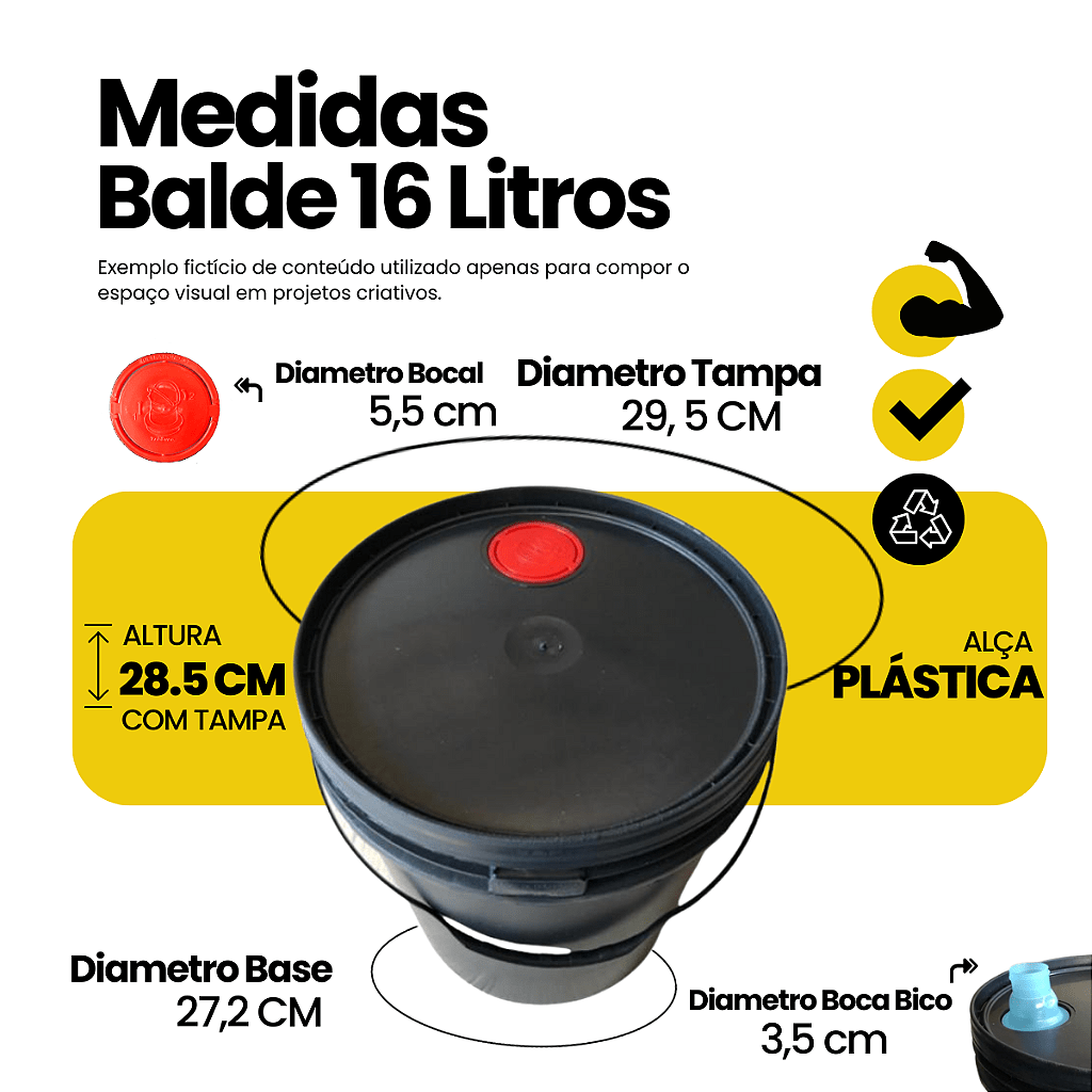 Balde com Tampa 16L com Bico Despejo Retrátil - Kit 06 Und - Nastripack Embalagens