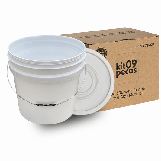 Balde com Tampa 30l para Alimentos Alça Metálica - 09 Pçs - Nastripack Embalagens