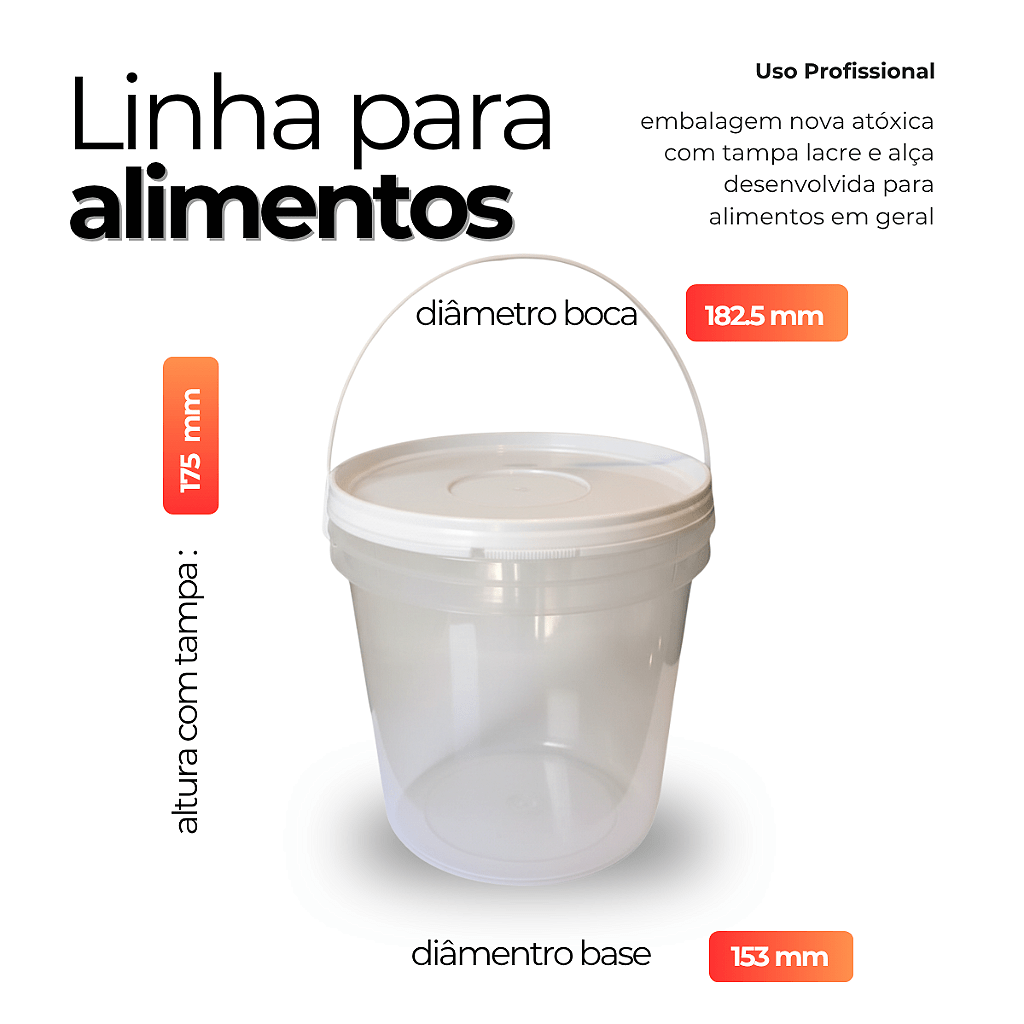 Balde com Tampa 3.2L Transparenet com Tampa Branca - 09 Pcs - Nastripack Embalagens