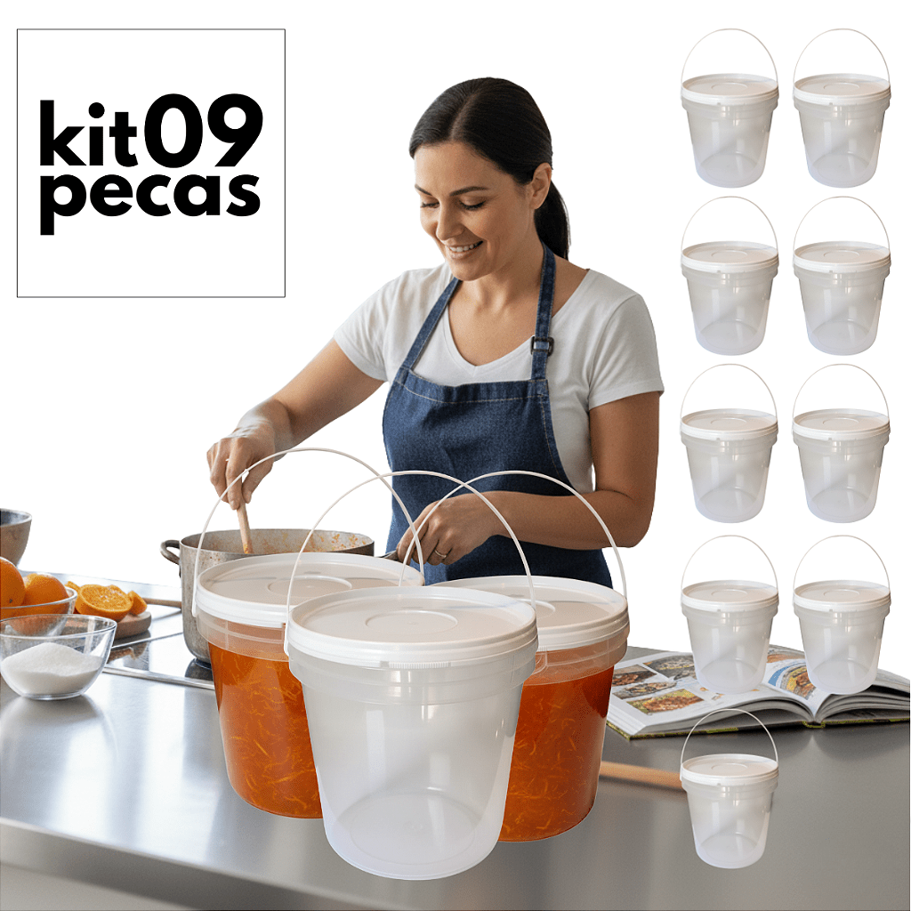 Balde com Tampa 3.2L Transparenet com Tampa Branca - 09 Pcs - Nastripack Embalagens