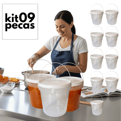 Balde com Tampa 3.2L Transparenet com Tampa Branca - 09 Pcs - Nastripack Embalagens
