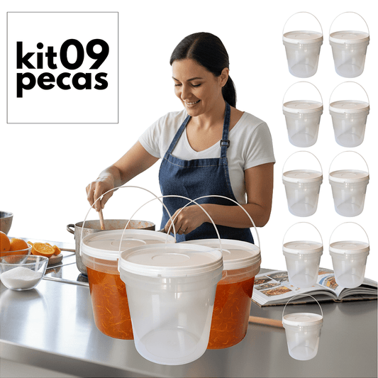 Balde com Tampa 3.2L Transparenet com Tampa Branca - 09 Pcs - Nastripack Embalagens