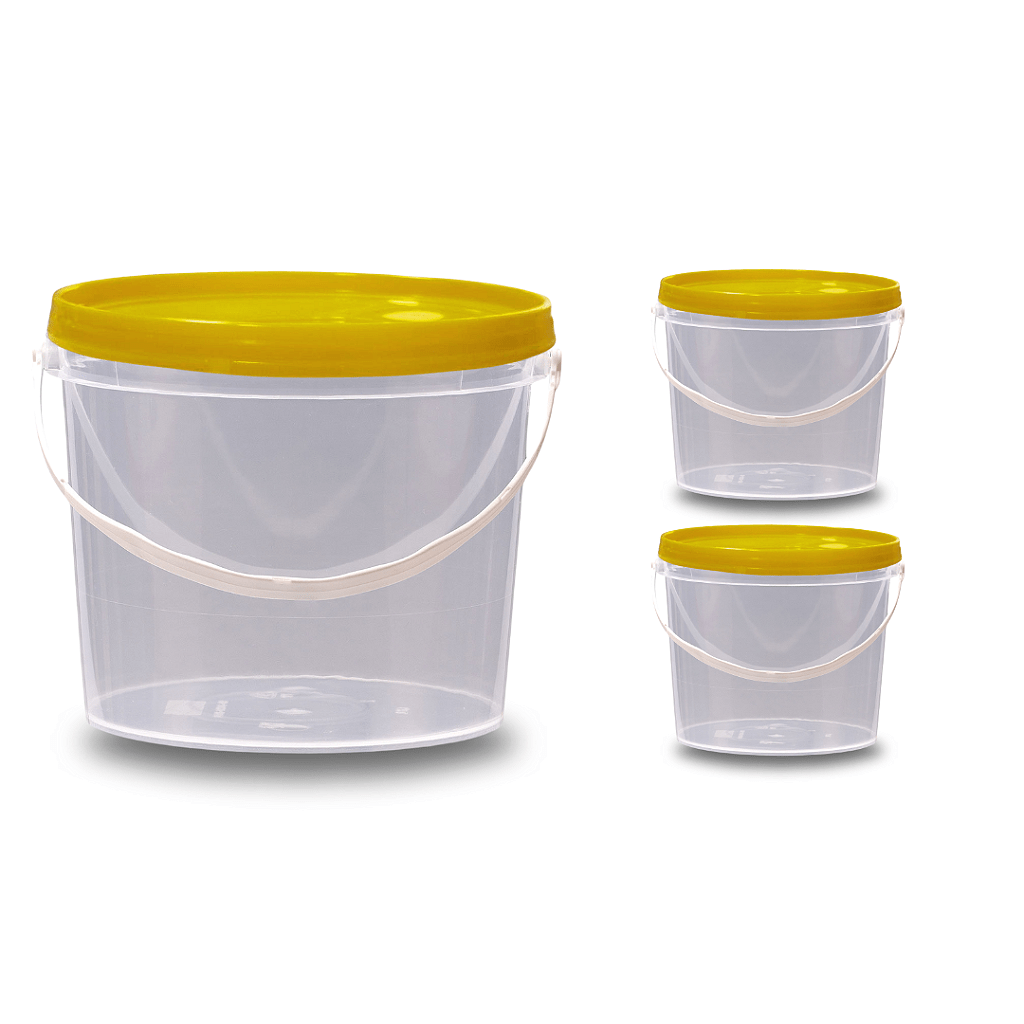 Balde com Tampa Amarela Lacre de 1.8 Litros Atoxico - Kit com 03 Peças - Nastripack Embalagens