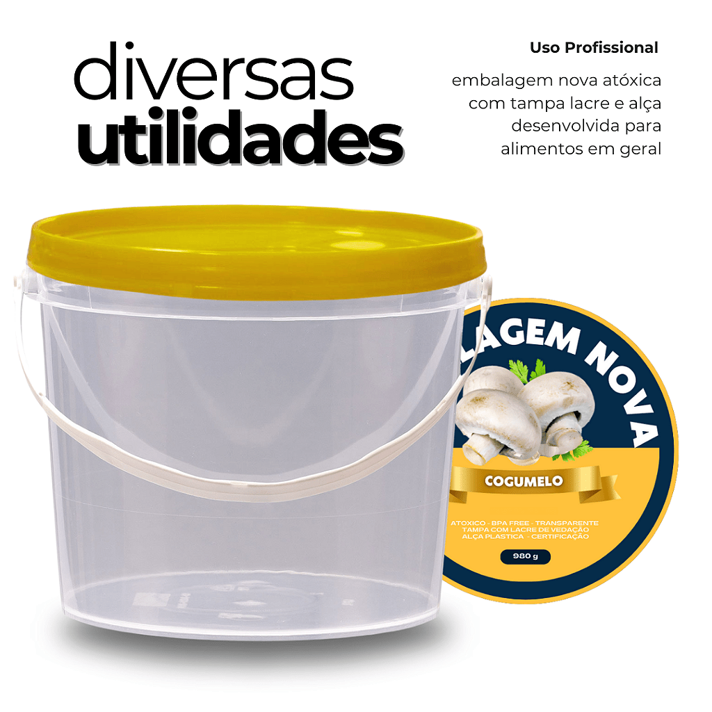 Balde com Tampa Amarela Lacre de 1.8 Litros Atoxico - Kit com 03 Peças - Nastripack Embalagens