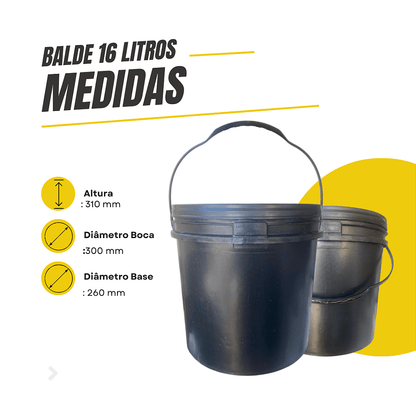 Balde com Tampa Lacre 16L Reciclado Preto Novo Multiuso - Kit 03 Peças - Nastripack Embalagens