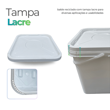 Balde com Tampa Lacre 16L Retangular Branco Reciclado - 11 Pcs - Nastripack Embalagens