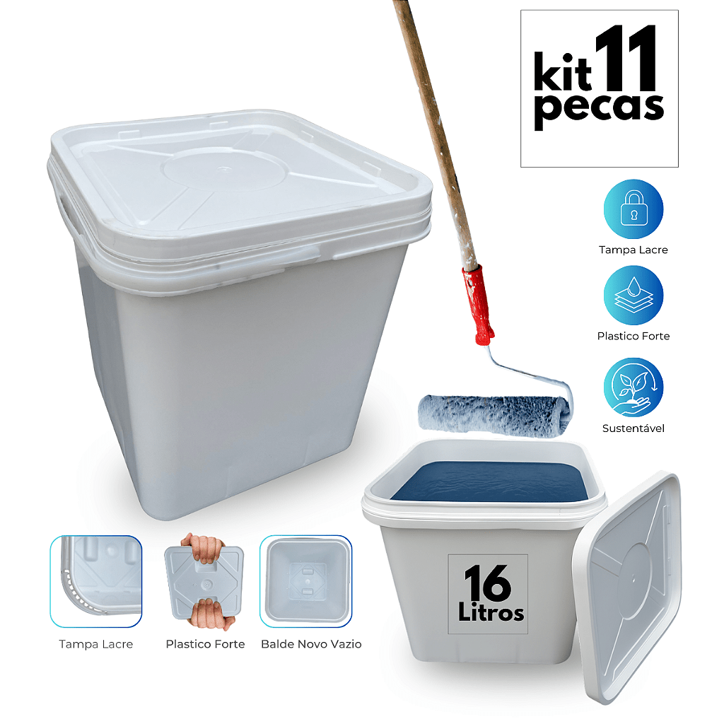 Balde com Tampa Lacre 16L Retangular Branco Reciclado - 11 Pcs - Nastripack Embalagens