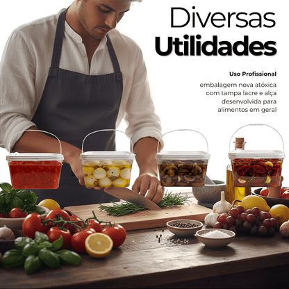 Balde com Tampa Lacre 2.4L Novo Atóxico BPA Free - 06 Peças - Nastripack Embalagens