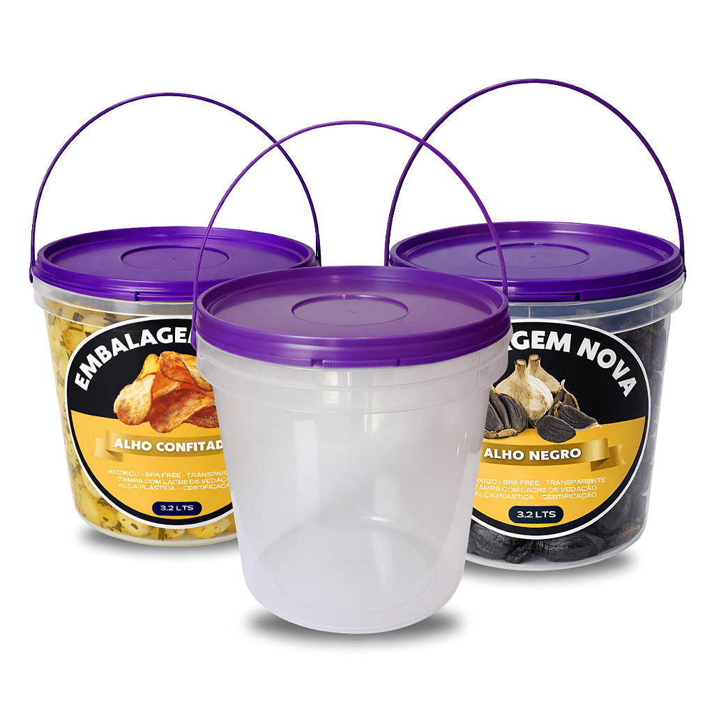 Balde com Tampa Lacre Atóxico 3.2L e Tampa Roxa - 03 Pcs - Nastripack Embalagens