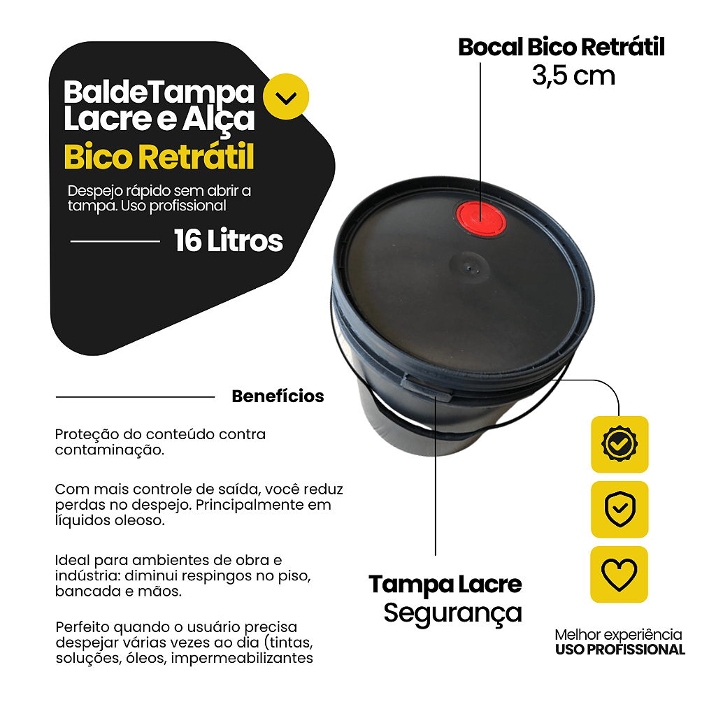 Balde com Tampa Lacre com Bico de Despejo Retrátil - 07 Pcs - Nastripack Embalagens