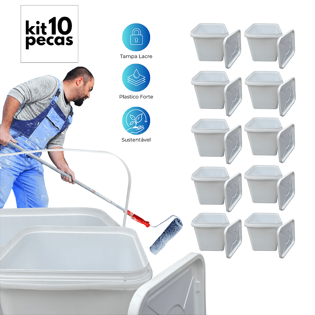 Balde com Tampa Lacre Retangular Branco 16L Multiuso - 10 Pecas - Nastripack Embalagens
