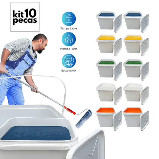 Balde com Tampa Lacre Retangular Branco 16L Multiuso - 10 Pecas - Nastripack Embalagens