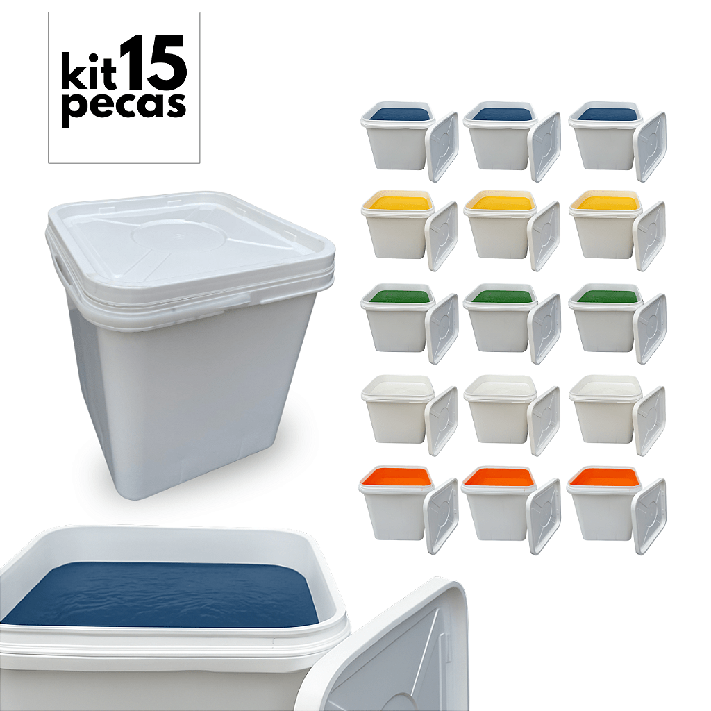 Balde com Tampa Lacre Retangular Branco Reciclado 16L - Kit 15 Peças - Nastripack Embalagens