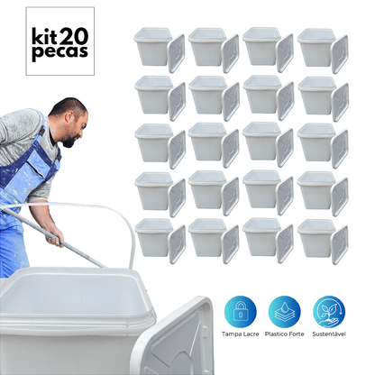 Balde com Tampa Lacre Retangular Sustentavel Branco 16L - 20 Peças - Nastripack Embalagens