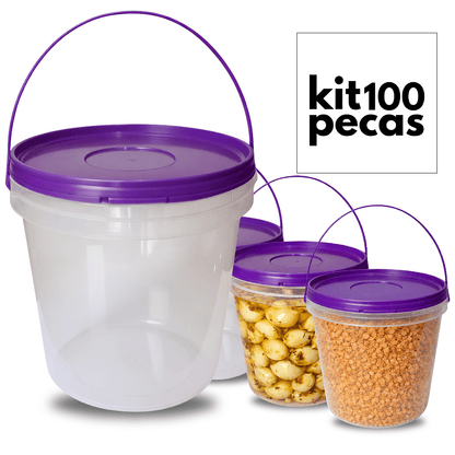 Balde com Tampa Lacre Roxa 3.2L Atóxico BPA Free - 100 Pçs - Nastripack Embalagens