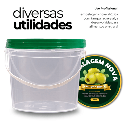 Balde com Tampa Lacre Verde Transparente 1.8L Atóxico BPA FREE - Kit 200 Peças - Nastripack Embalagens